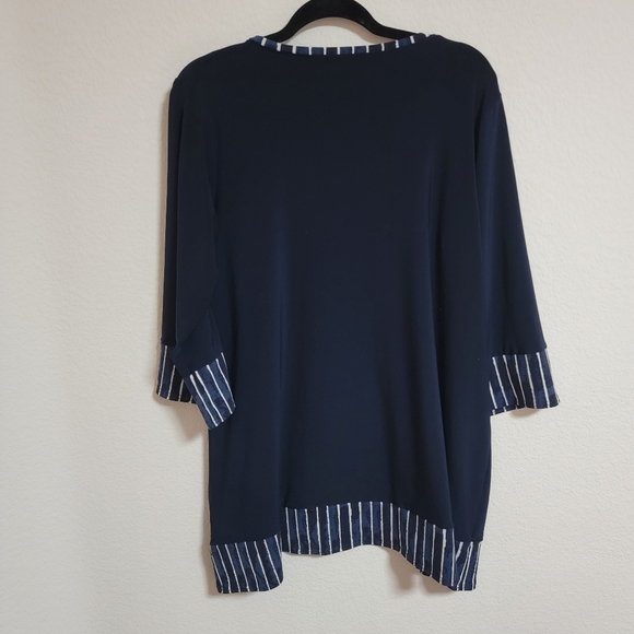 Sympli Couture Blue Front Pocket Stripped Tunic with 3/4 Sleeves - Picture 4 of 4